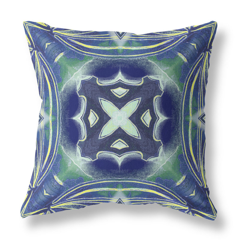 Coussin décoratif en velours 16 po x 16 po Indigo, Géométrique vert / bleu