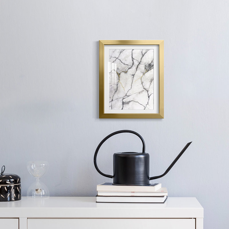 White Marble I -Framed Print, 25.5" H x 17.5" W, Gold