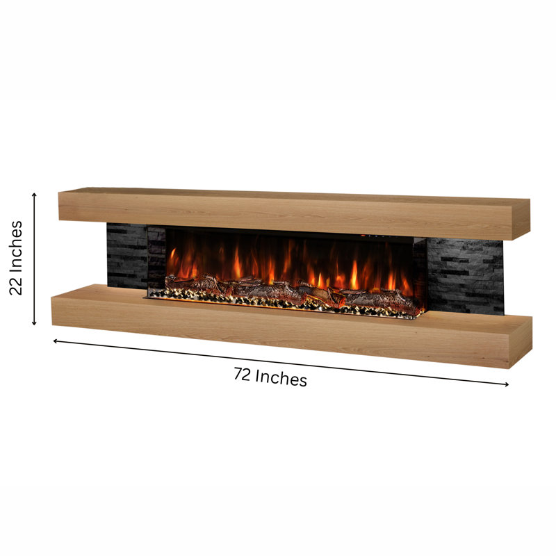 Vegas 72-Inch Wall Mounted Electric Fireplace | Fully Assembled | 3-Sided Panoramic Flame | Remote Control | LED Side Lights