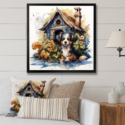 «Puppy Doghouse Blooms II», art mural chien