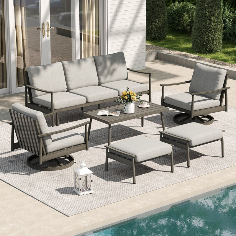 Mariene 5 - Person Patio Conversation Set with Cushions, Gray, Gray
