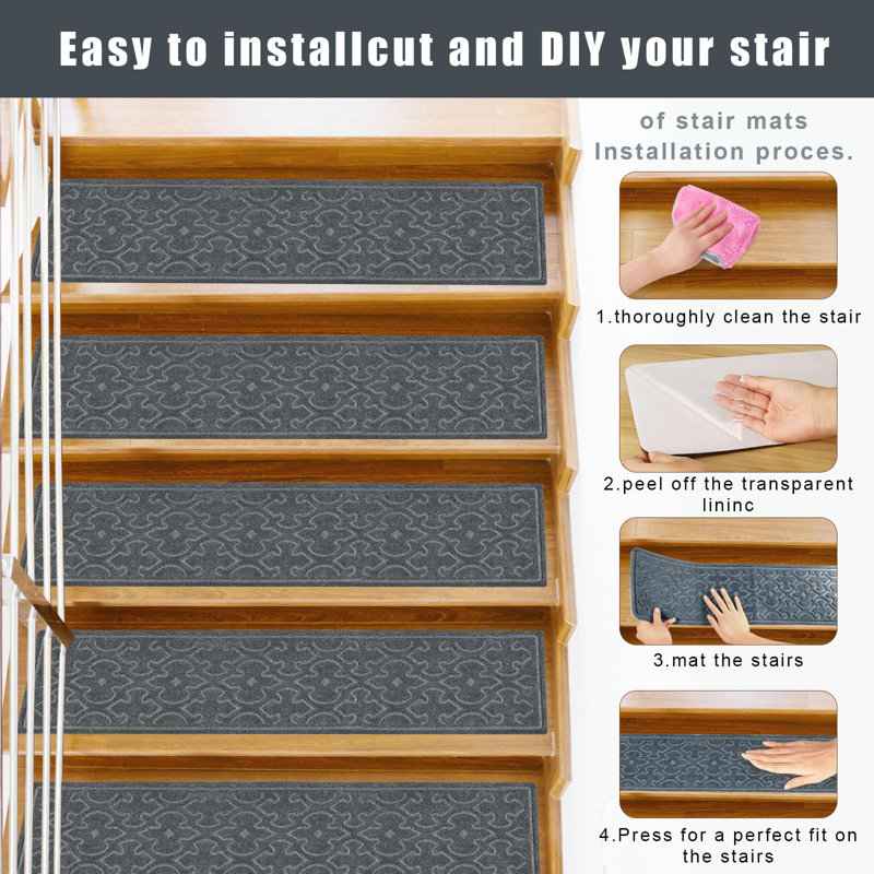 Dark Gray Polypropylene Non-Slip Stair Treads for Wooden Steps