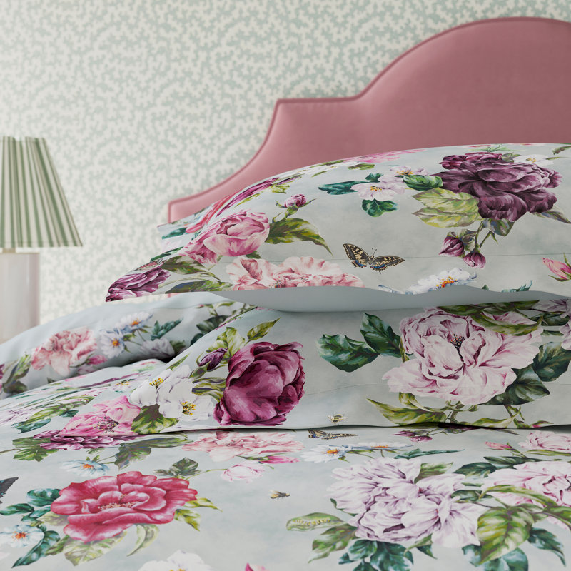 Summer Peony Cotton Duvet Cover Set, Double Duvet Cover + 2 Double Pillowcases