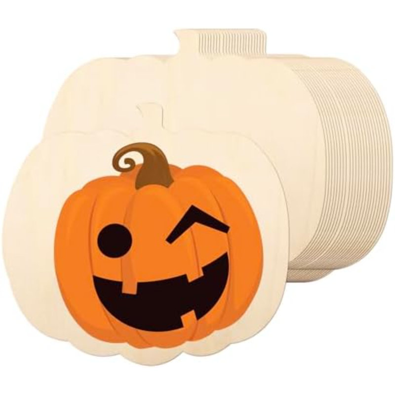 24 pièces découpées en forme de citrouille en bois de 11 pouces de forme artisanale en bois vierge pour Halloween