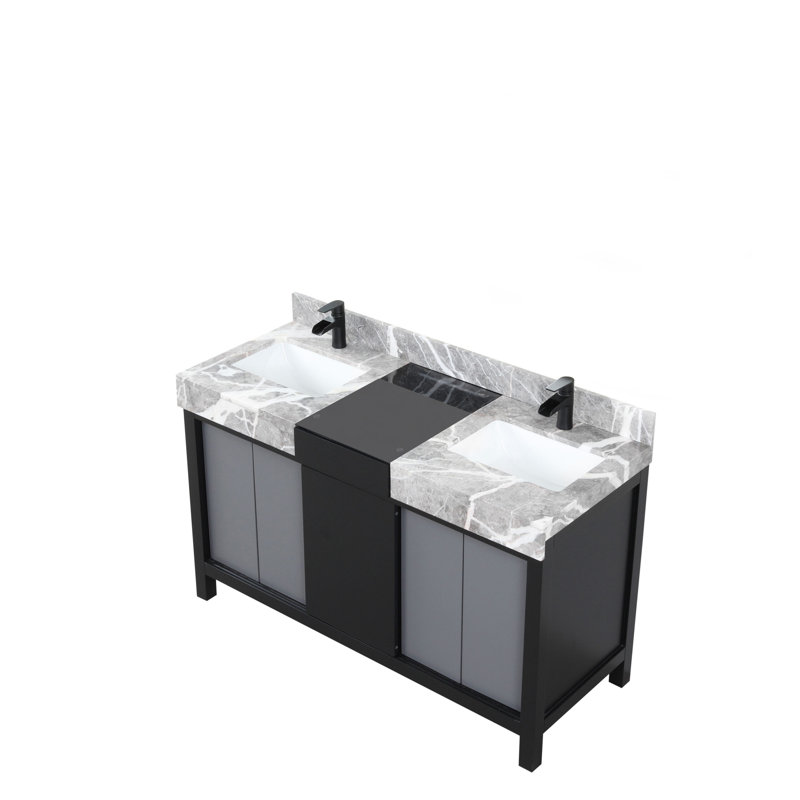 Armoire de salle de bain 55 pouces Latitude Run® Zilara en noir et gris, avec comptoir et robinet