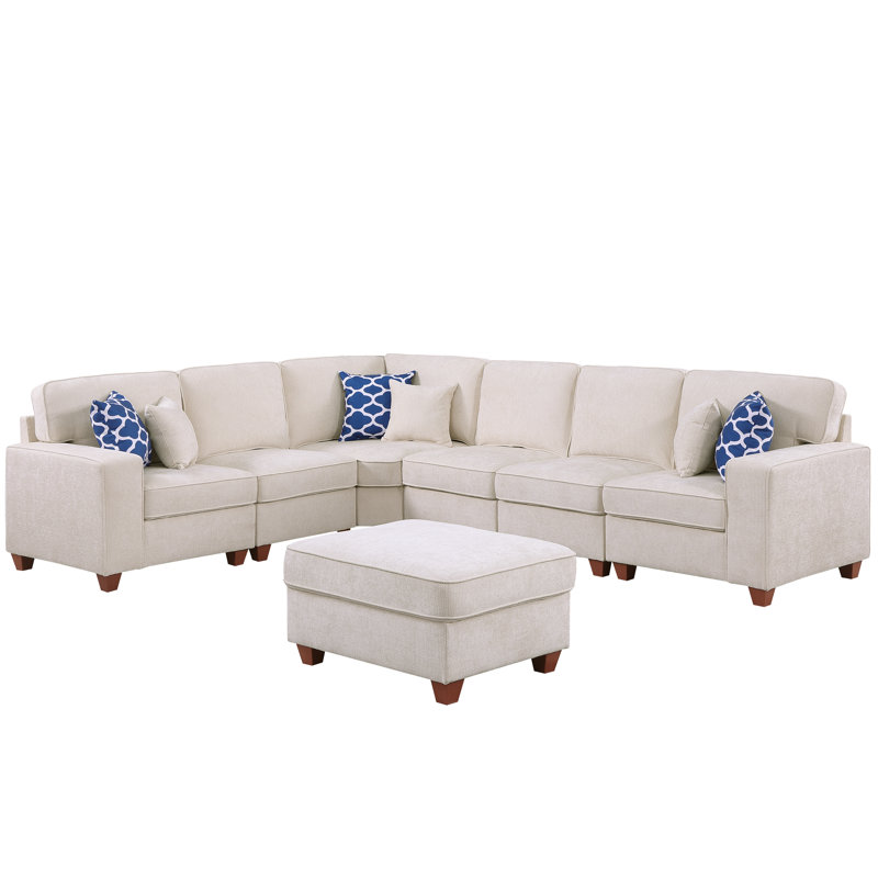 Canapé modulaire en L Forbestown, Beige Chenille