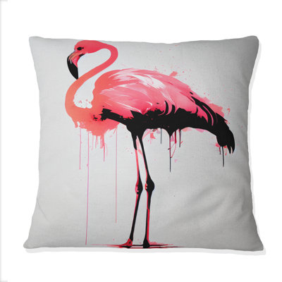 Coussin décoratif imprimé à l'aquarelle avec flamant rose et noir II