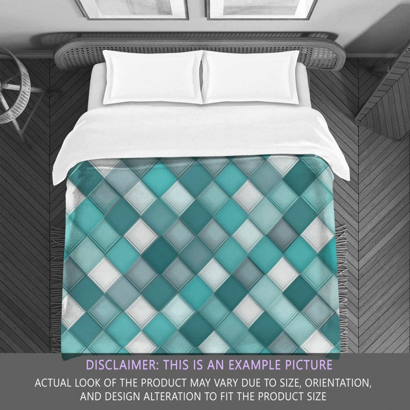 Machine Printed Comforter, Twin Extra Long Comforter, Silver/Turquoise Argyle