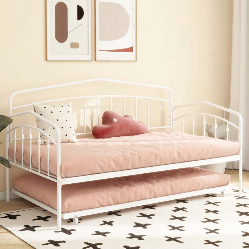 Metal Frame Daybed with Trundle, White
