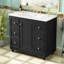 Meuble-lavabo contemporain noir - 36 po x 18 po x 34 po, 4 tiroirs et 1 porte d'armoire, rangement polyvalent, lavabo intégré en résine, tablettes réglables, cadre en bois massif avec panneau de fibres à densité moyenne