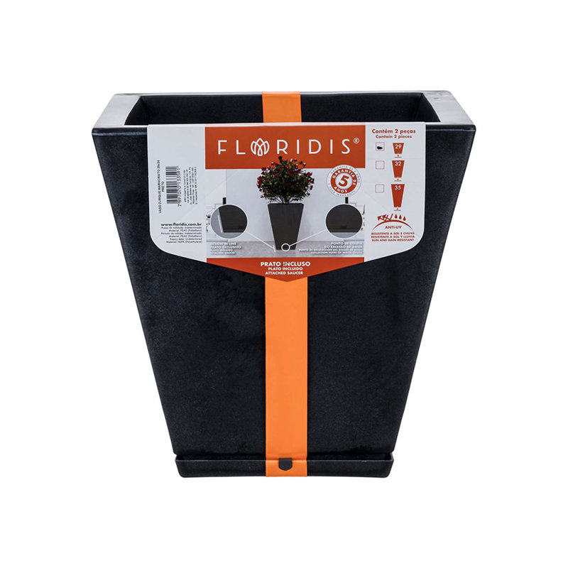 Pot à fleurs en résine Zurique, Noir, H 13,39 po x l 13,78 po x 13,78 po
