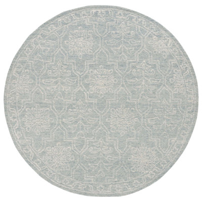Frachia Tufted Wool Cotton Damask Rug in Light Gray/Ivory