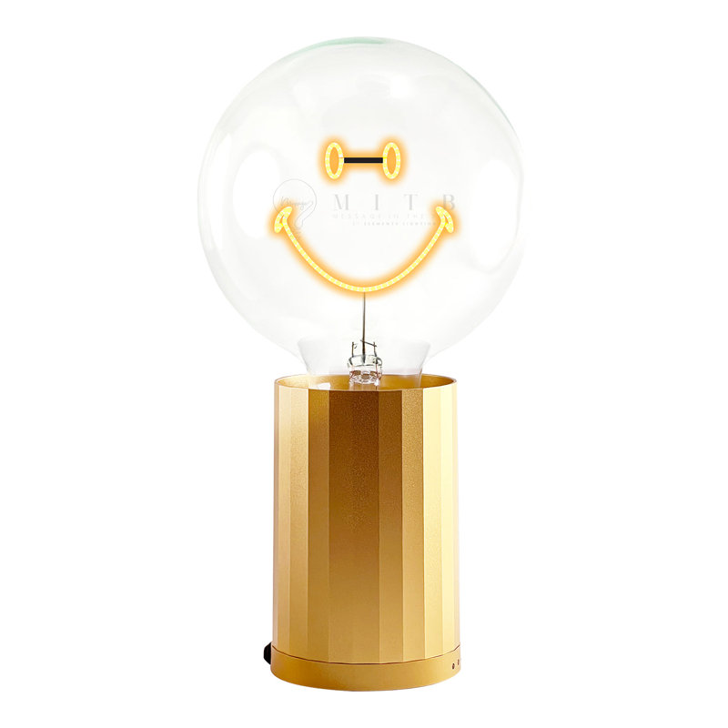 Ampoule SMILEY ambre avec lampe de table portative, H 5,5 po x l 4,92 po x P 9,5 po, Jaune, Plastique