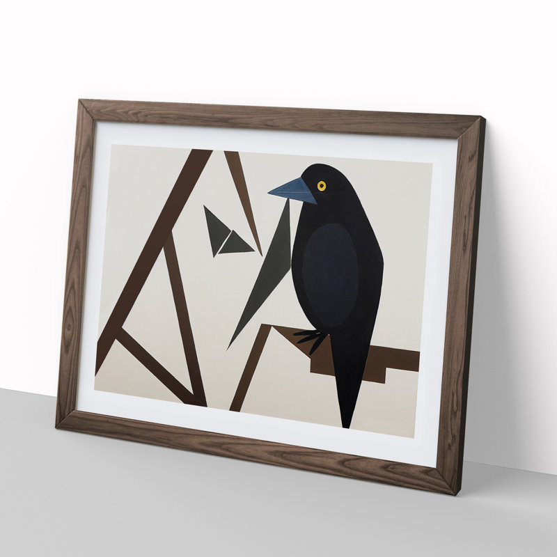 Abstract Crow Bird - Framed Print, 25cm H x 34cm W x 2cm D, Walnut