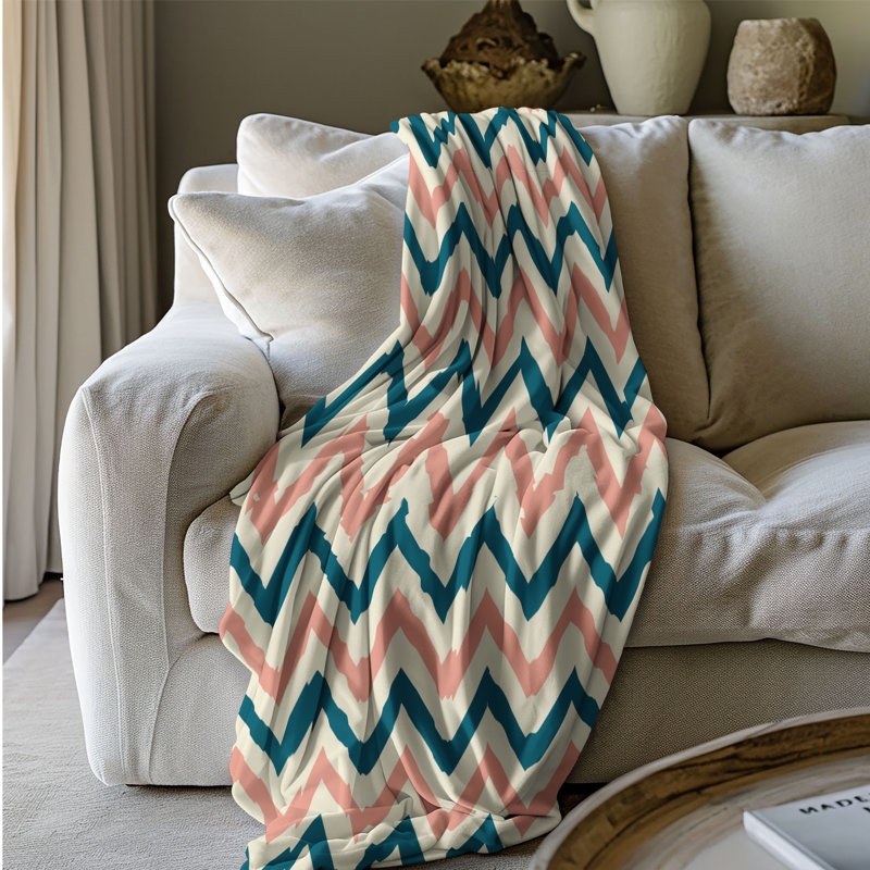 Couverture sherpa de qualité supérieure en or rose et bleu serein, L 60 po x L 80 po
