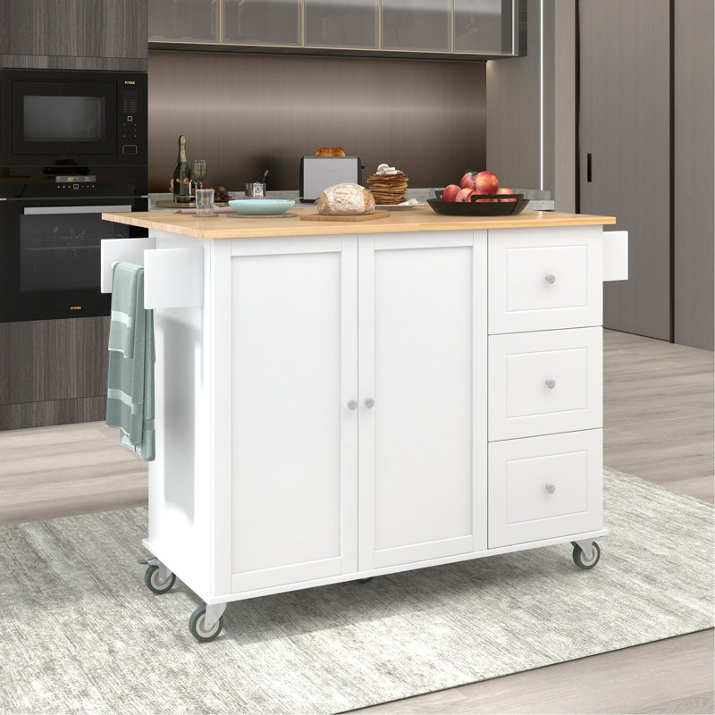 Winnick Solid Wood Top Kitchen Island, White