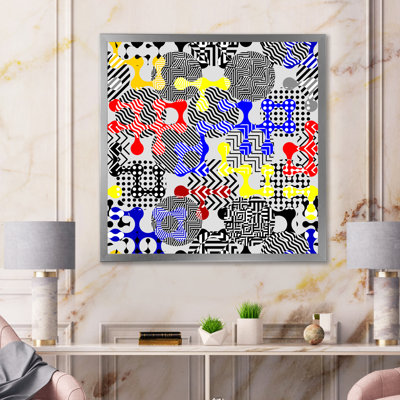 16_Modèle géométrique moderne en bleu jaune et rouge - reproduction d'art sur toile moderne