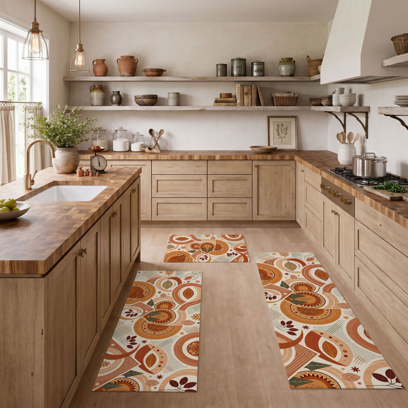 Tapis de cuisine lavables antidérapants Retro Circles