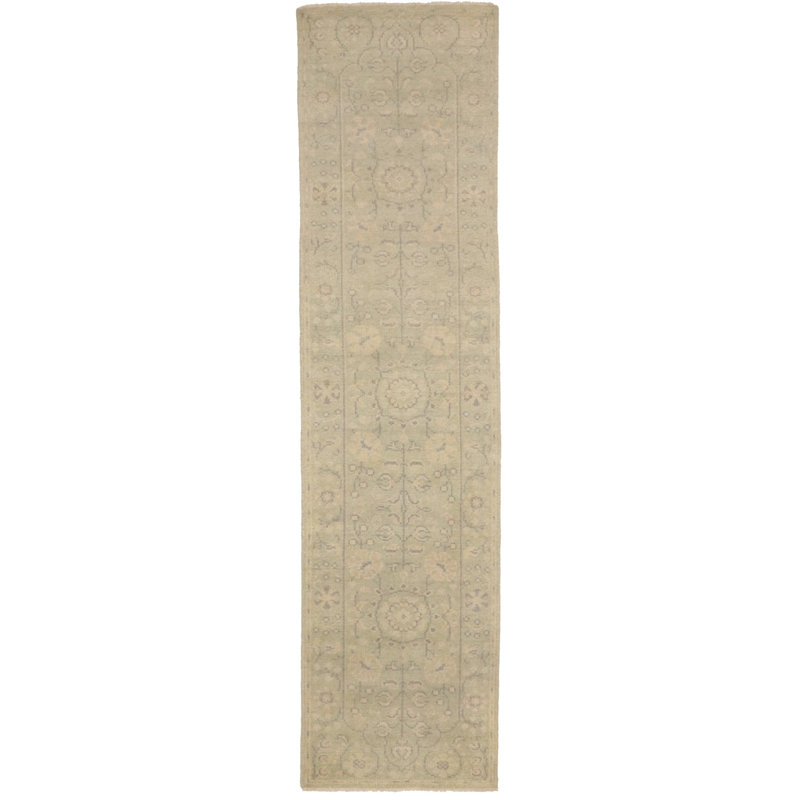 Tapis de couloir oriental vert fait à la main 2X10
