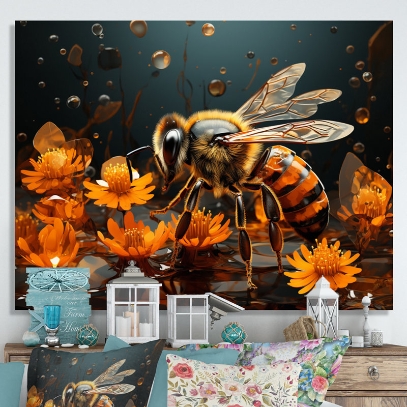 «Bee Buzzing Life», impression géométrique sur toile, H 16 po x l 32 po x P 1 po, Toile tendue