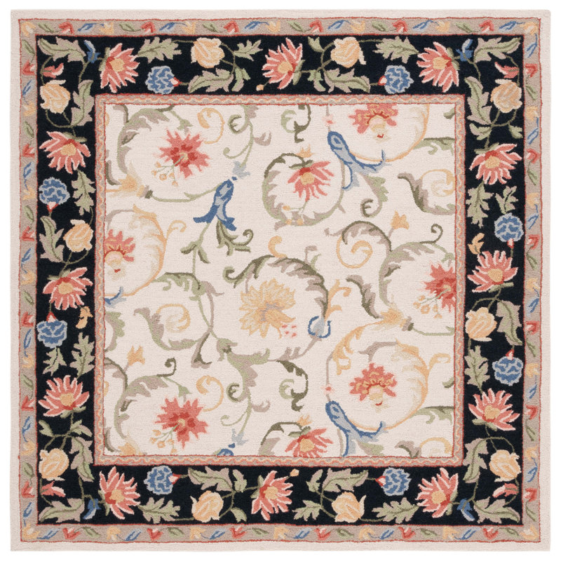 Tapis noir / ivoire en laine et coton touffeté à la main Oxfordshire, Carré 6 pi