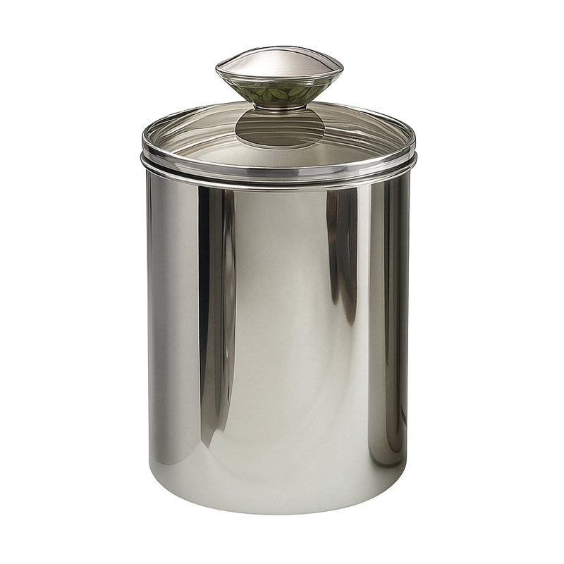 Contenant alimentaire en acier inoxydable avec couvercle en verre trempé pour comptoir de cuisine, café, thé, noix | Finition miroir brillant | 1 pte