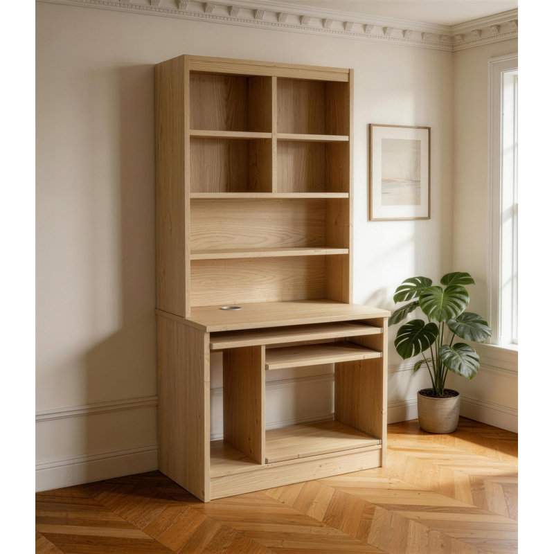 Fernande 85Cm W Rectangle Computer Desk with Hutch, Classic Oak
