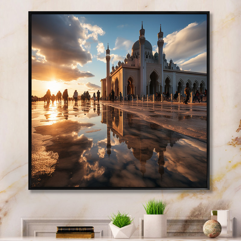 Mosquée marocaine, majestueux II, art mural, Cadre flottant noir, H 16 po x l 16 po x P 1 po