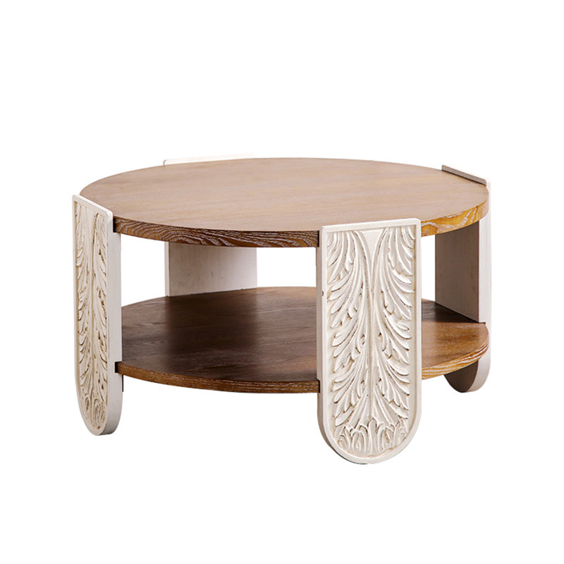Table d'appoint en bois sculpté exquis avec rangement double couche pour différentes pièces