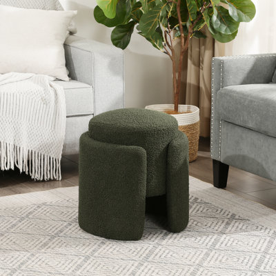 Nowata Teddy Fleece Boucle Upholstered Ottoman Stool by Ebern Designs