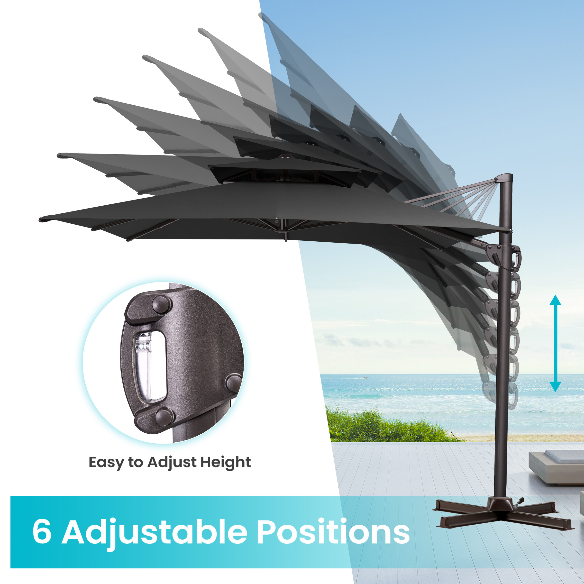 Arlmont & Co. 11*9 Ft Patio Rectangular Cantilever Umbrella weighted