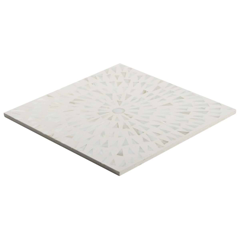 Estee 12x12 Polished Pearl Inlay and Cement Tile, Frosty White