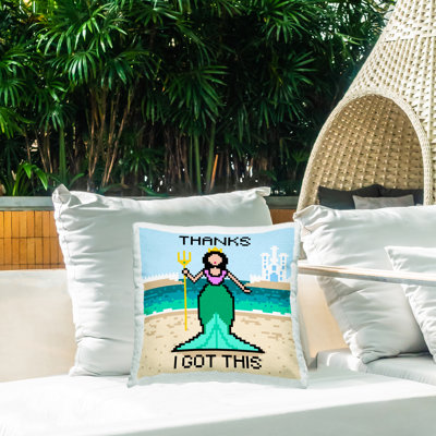 Coussin extérieur I Got This Pixel Mermaid par Grace Popp