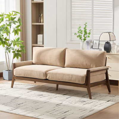 Mid-Century Modern Velvet Fabric Sofa With Solid Wood Frame, Comfortable Cushions, 3-Seater Upholstered Couch For Living Room