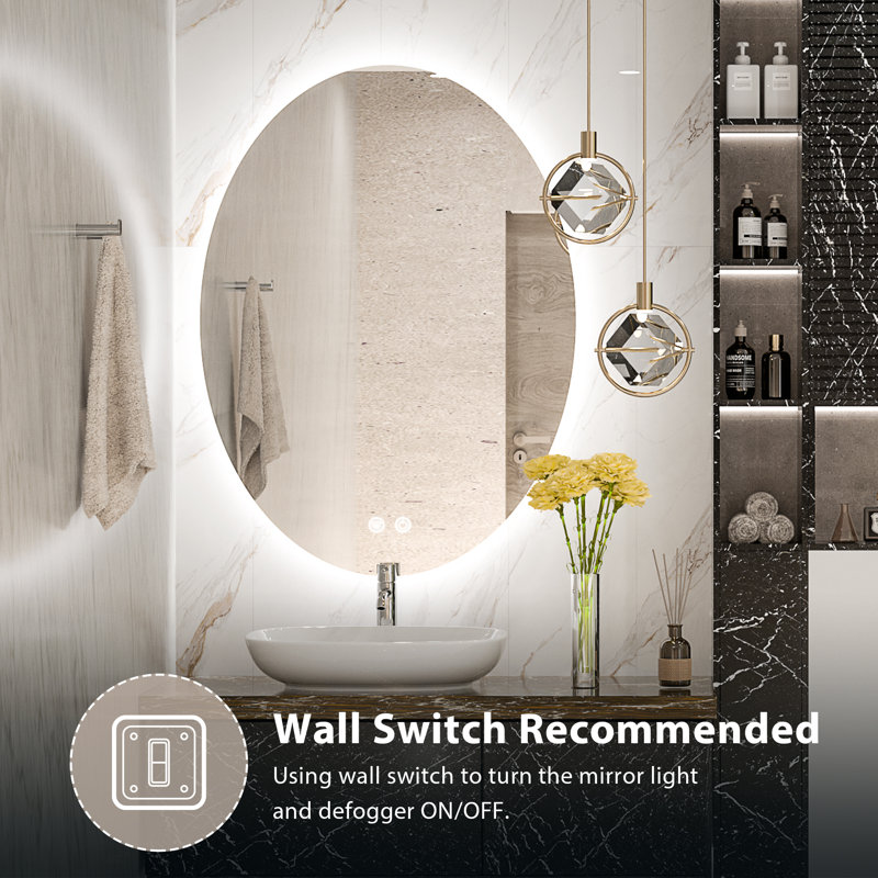 Amyla Oval Backlit LED Bathroom Vanity Mirror AntiFog Dimmable Wall Mirror, 32" x 24"