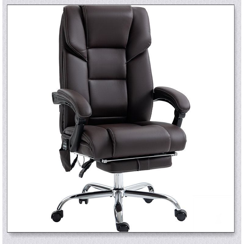 Fauteuil de massage avec 6 points de vibration, fauteuil d'ordinateur inclinable en cuir de polyuréthane chauffant lombaire avec hauteur réglable, repose-pieds et fonction d'inclinaison