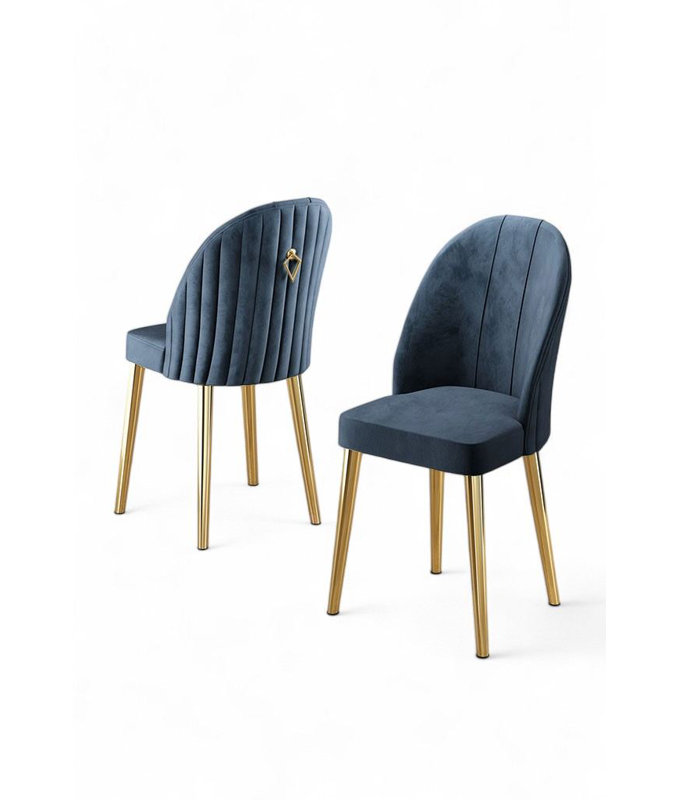 Ensemble de chaises modernes 4 pièces, anthracite et or | Structure 100% métal, tissu Babyface | Dimensions: 17,3 po x 35,4 po x 16,5 po | Confortable 28 sièges en mousse et 22 dossiers en mousse pour le dos | Design élégant et glamour pour les espaces contemporains