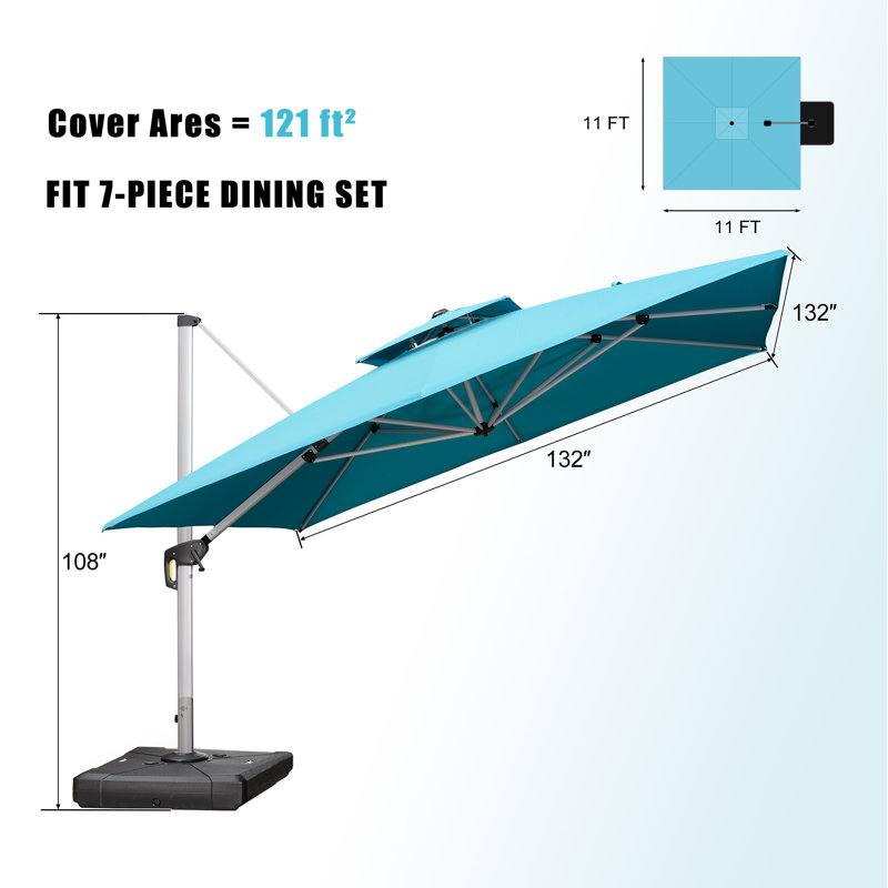 Justhin 3.3m Square Cantilever Umbrella With Base, Turquoise Blue