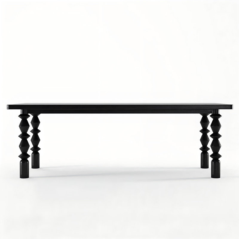 Black Rectangular Solid Wood Dining Table, Black, 29.53"H x 78.74"L x 31.5"W
