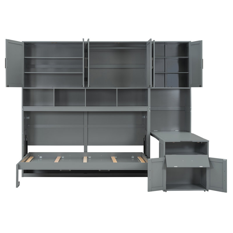 Lit escamotable innovant avec placard, tiroirs et bureau, une solution compacte et fonctionnelle pour les espaces de vie modernes