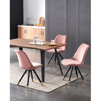 Gruffudd 4 Person Dining set - a Rectangular Wooden Dining Table with Metal Legs and a Set of 4 Quilted Velvet Dining Chairs for Dining Room - Modern Dining Table Set