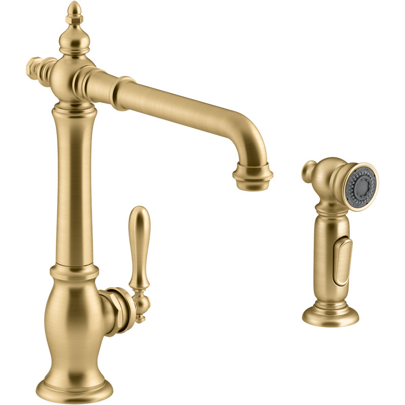 Artifacts® Single Handle Kitchen Sink Faucet with Accessories, Vibrant Brushed Moderne Brass