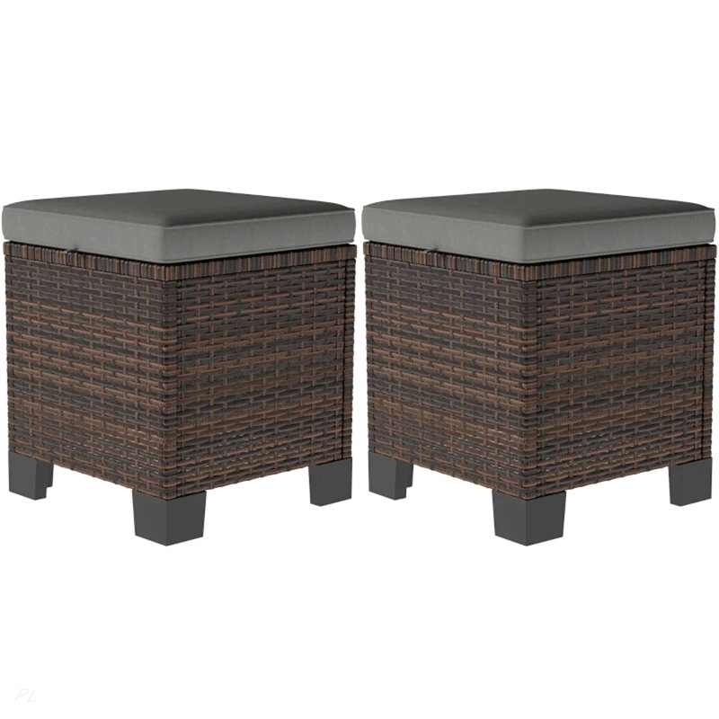 Ottoman Cubes Set Of 2,Wicker Outdoor Ottomans, Gray