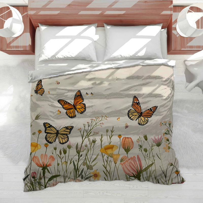 Butterflies Insects Cotton Blend Comforter, King Comforter