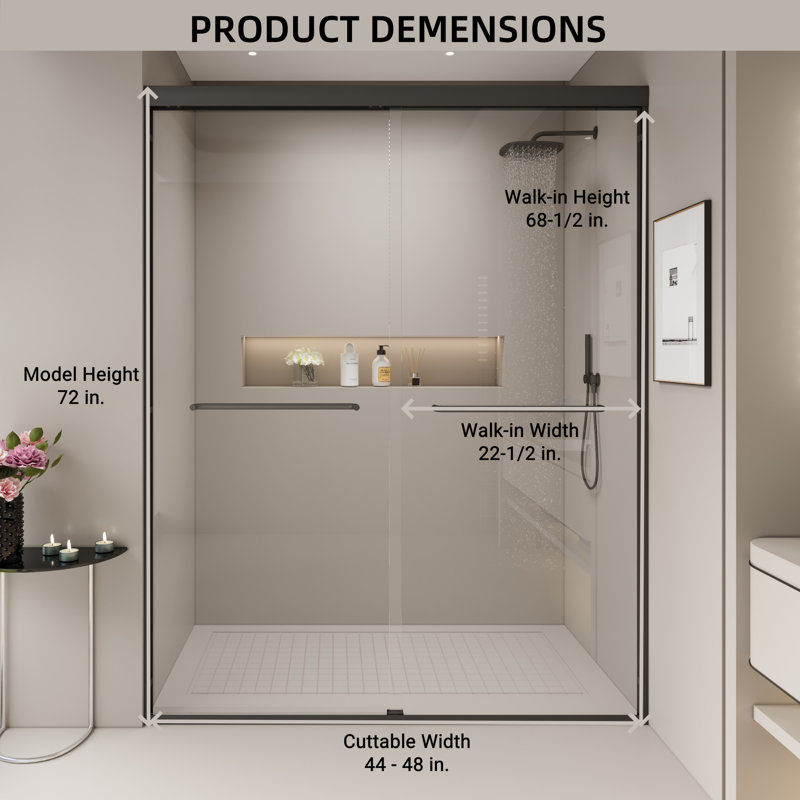 72''H Double Sliding Shower Door, Matte Black