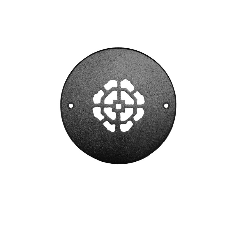 Grille ronde en fonte d'aluminium de 2,5 po Achtek (4 po au total) thermolaquée, Noir thermolaqué, Mur avec trous de vis