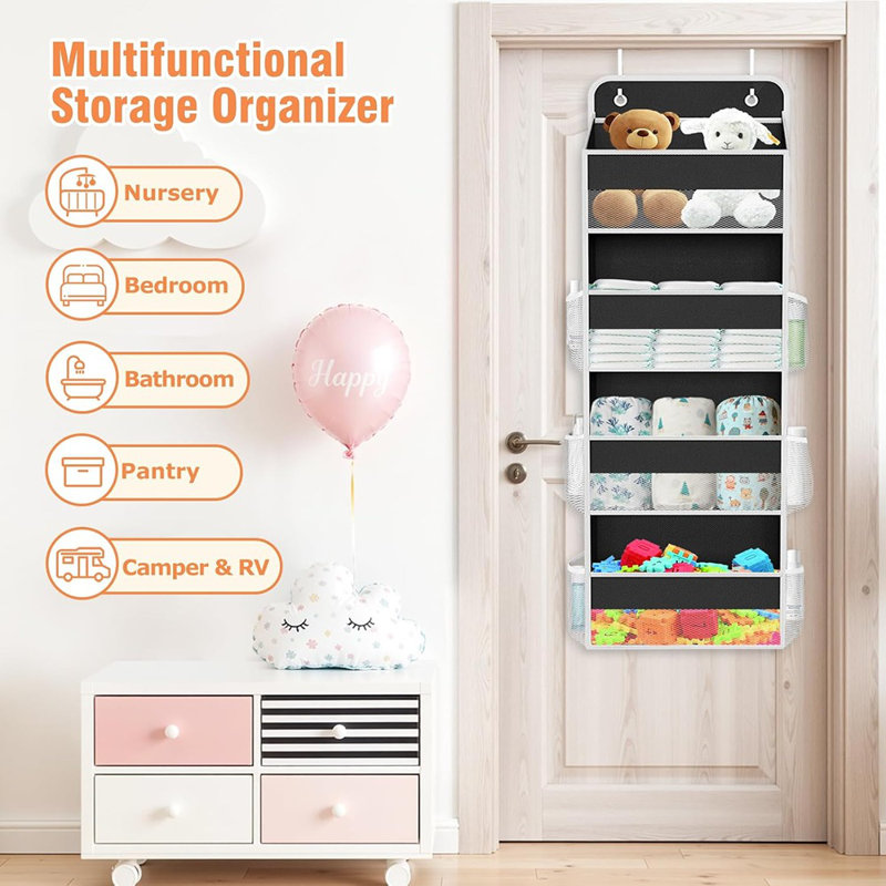 Rangement à suspendre au-dessus de la porte Solution de rangement pour chambre à coucher à grande capacité avec 4 poches latérales et 6 tablettes latérales pour salle de bain