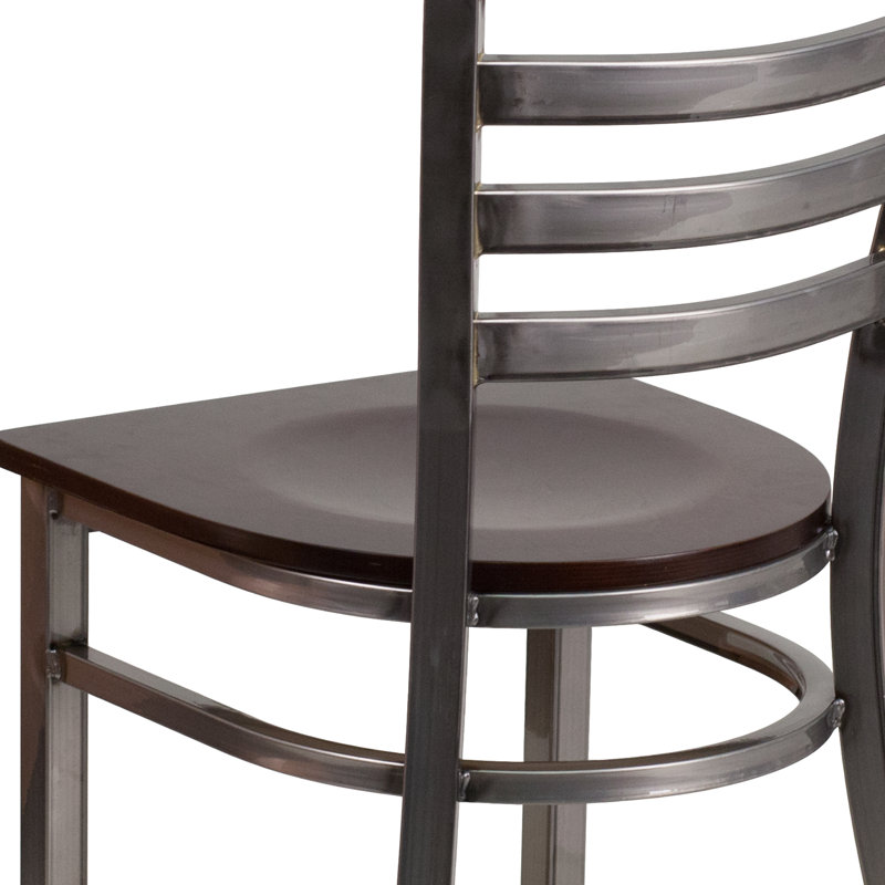 Kendall Clear Coated Ladder Back Metal Restaurant Chair, Walnut, Clear Coat