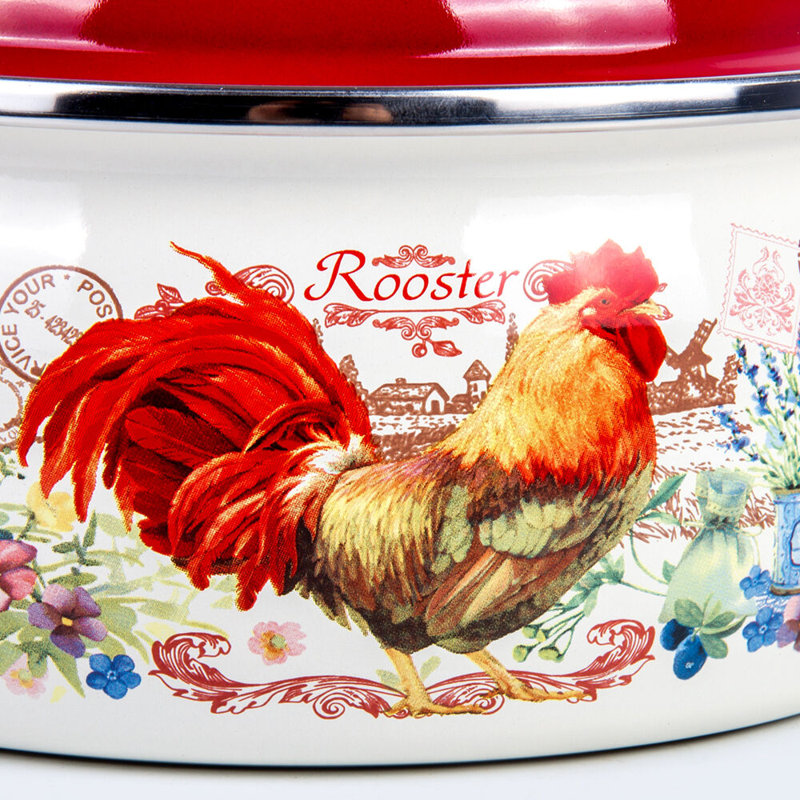 Casserole en émail doré Golden Rooster avec couvercle en métal rouge - 16 cm (6,3 po), 1,85 L (1,95 pte)