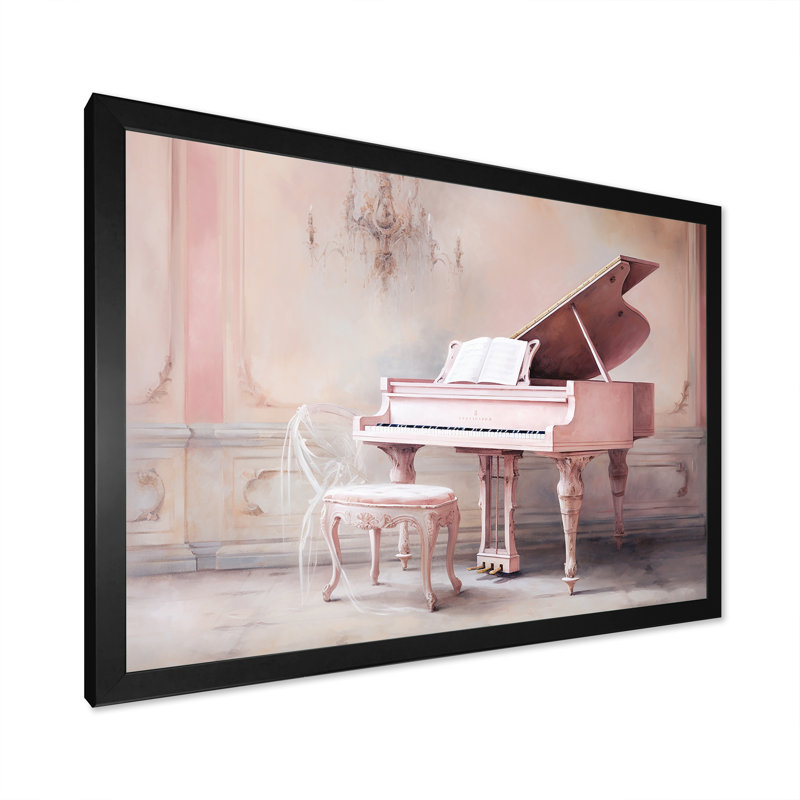 Pink Pastel Piano Play IV - Piano Wall Art Prints, Black Single Picture Framed, 16" H x 32" W x 1" D